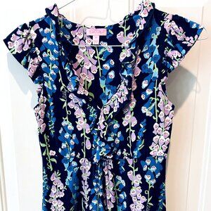 Lilly Pulitzer Fox Foxglove Wisteria Bluebell Print Ruffle Sleeve Tank Dress XS